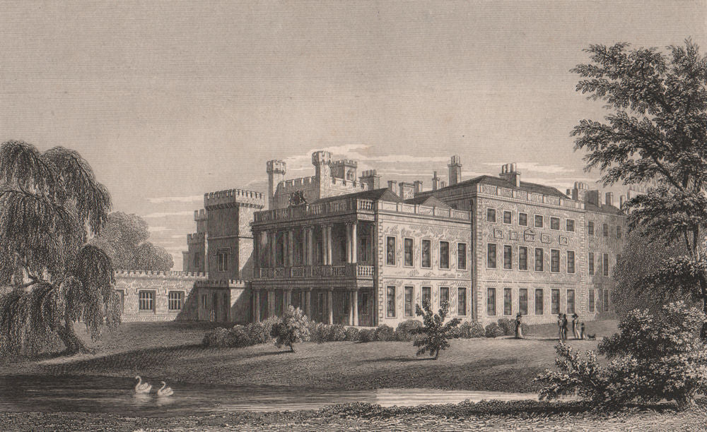South east front of Knowsley Hall, Merseyside. Liverpool. PYNE 1829 old print